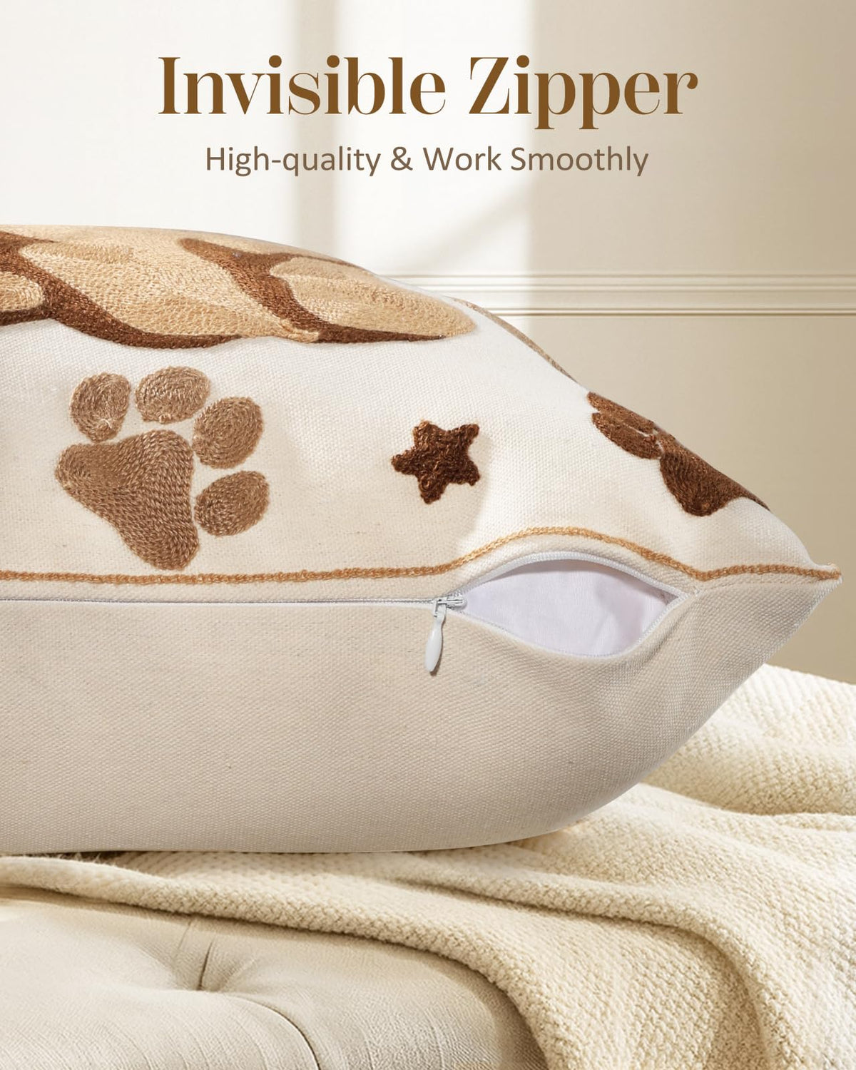 Kokaaee Animal Embroidered Throw Pillow Cover 18x18 Inch, Cute Dog