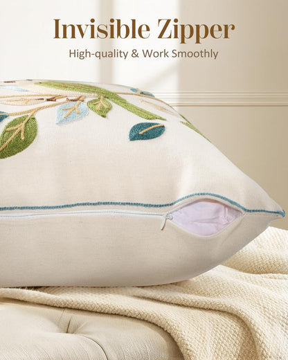 Kokaaee Floral Birds Embroidered Throw Pillow Cover 18x18