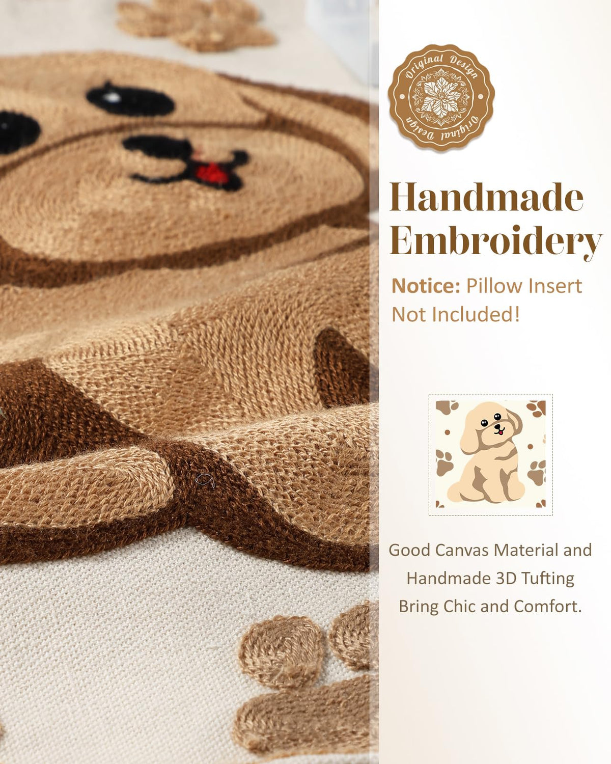 Kokaaee Animal Embroidered Throw Pillow Cover 18x18 Inch, Cute Dog