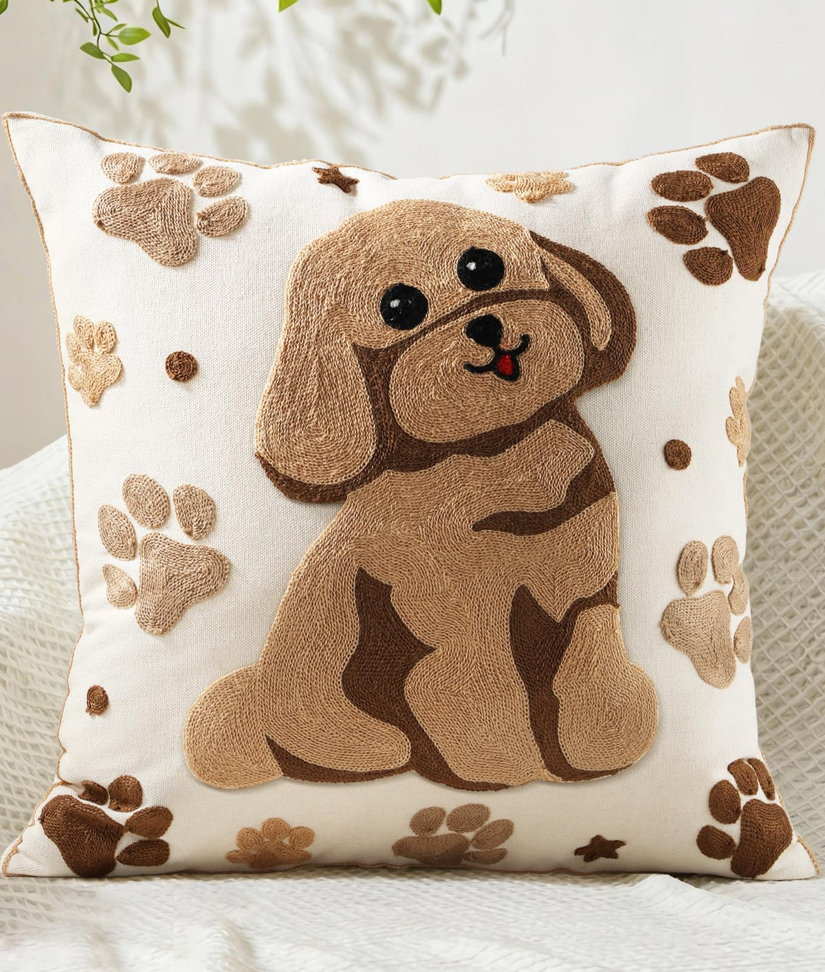 Kokaaee Animal Embroidered Throw Pillow Cover 18x18 Inch, Cute Dog