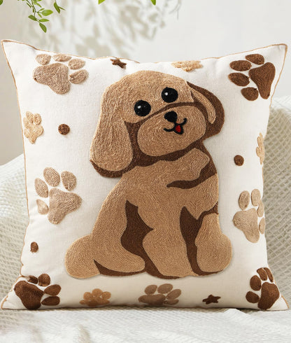 Kokaaee Animal Embroidered Throw Pillow Cover 18x18 Inch, Cute Dog