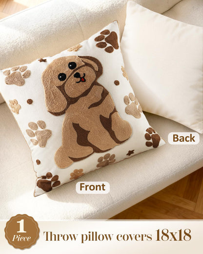 Kokaaee Animal Embroidered Throw Pillow Cover 18x18 Inch, Cute Dog