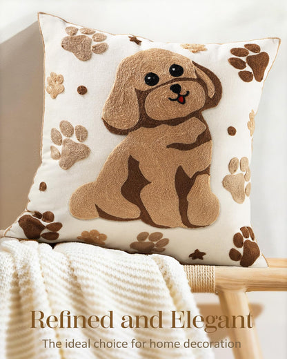 Kokaaee Animal Embroidered Throw Pillow Cover 18x18 Inch, Cute Dog